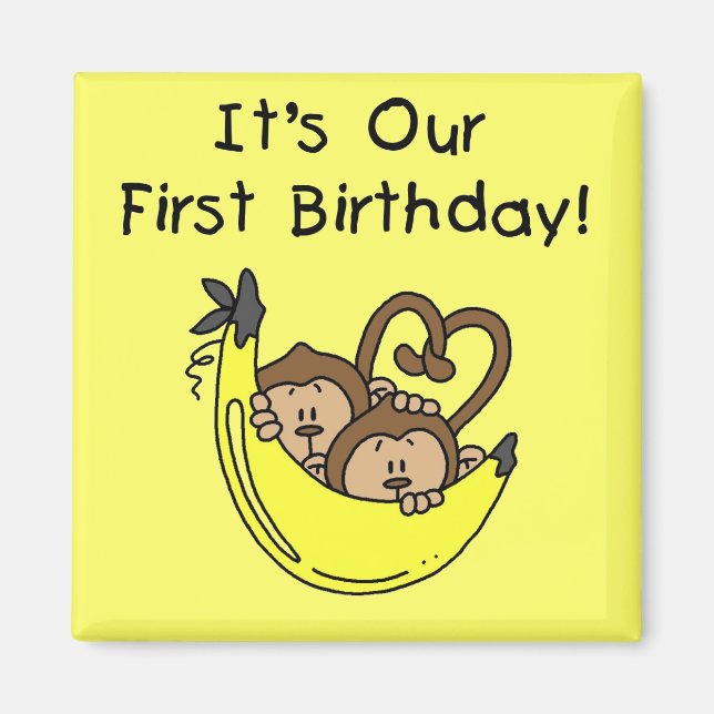 Twin Boys 1st Birthday Monkey Tshirts and Gifts Magnet (Front)