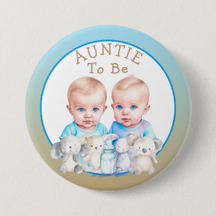 Twin Boy's Baby Shower Auntie To Be 3 Inch Round Button