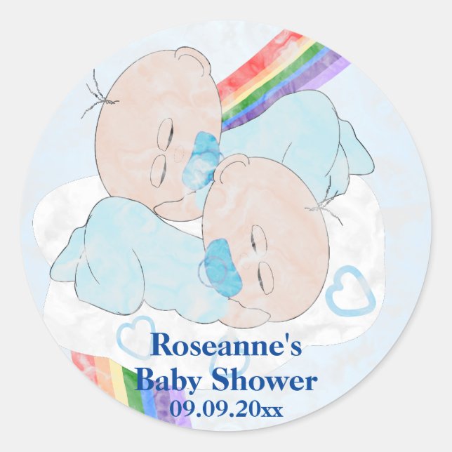 Twin Boys Baby Shower Classic Round Sticker (Front)