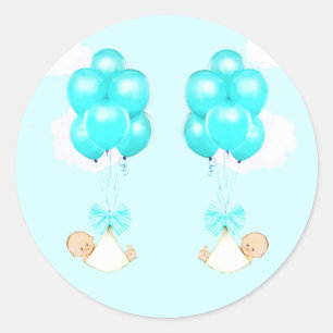 Twin Boys Baby Shower Classic Round Sticker