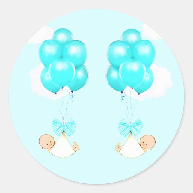 Twin Boys Baby Shower Classic Round Sticker (Front)