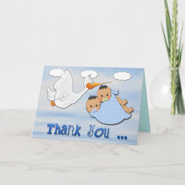 Twin Boys - Baby shower de cigogne Carte de remerc (Devant)