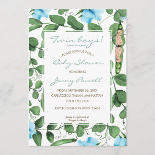 Twin Boys baby shower deux pois dans un invitation