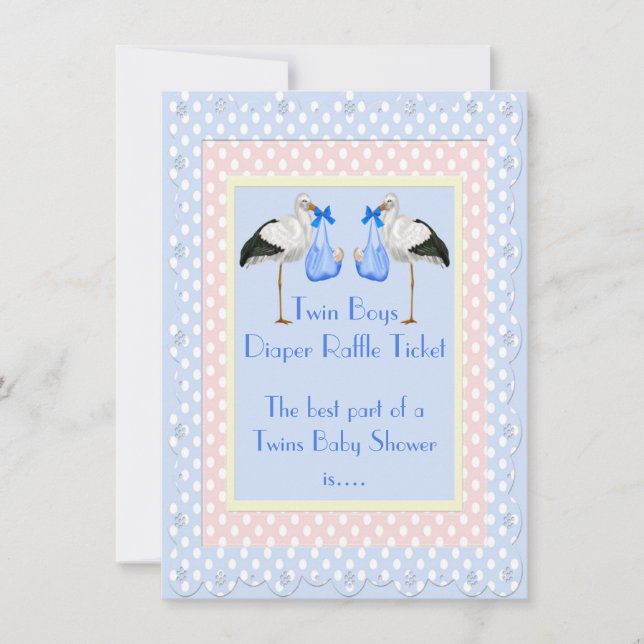 Twin Boys Baby Shower Diaper Raffle Ticket Invitation (Front)