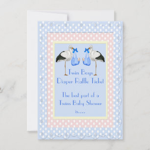 Twin Boys Baby Shower Diaper Raffle Ticket Invitation