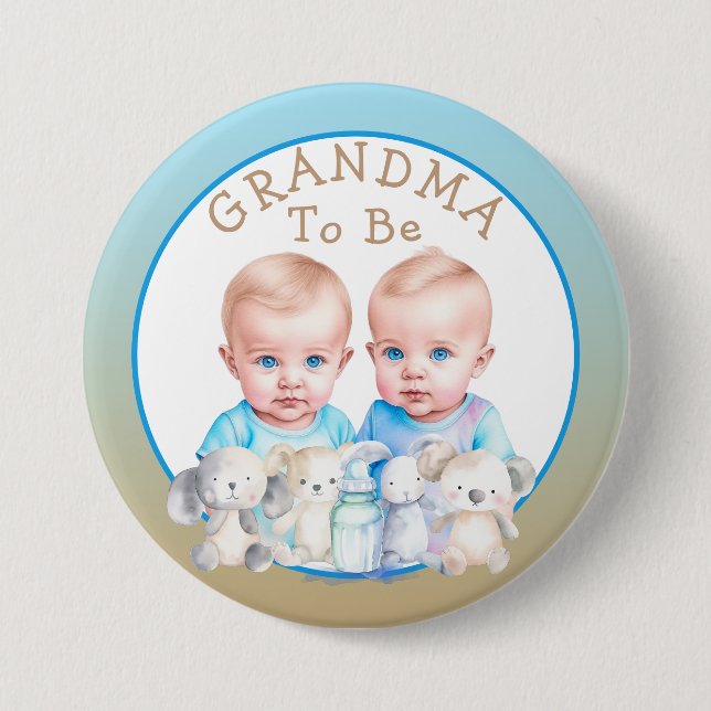 Twin Boy's Baby Shower Grandma To Be 3 Inch Round Button (Front)