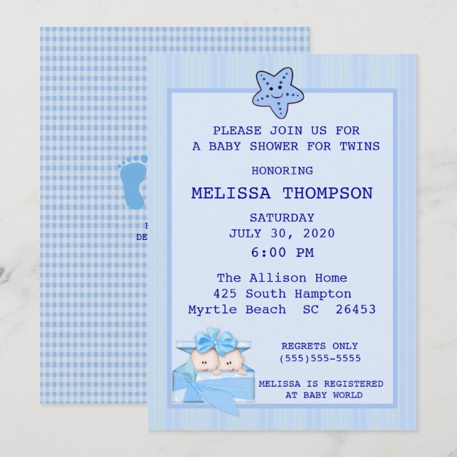 Twin Boys Baby Shower Invitation (Front/Back)
