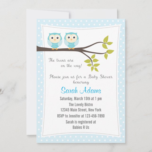 Twin Boys Baby shower Invitation Bleu (Devant)