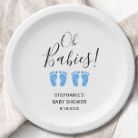 Twin Boys' Baby Shower Paper Plate<br><div class="desc">These cute twin boys' baby shower paper plates are decorated with modern script typography and watercolor baby's feet in pastel blue.
Easily customizable.
Original Watercolor © Michele Davies.</div>