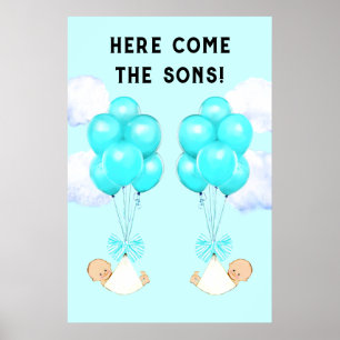 twin boys baby shower poster