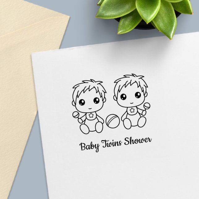 Twin Boys Baby Shower Self-inking Stamp (Creator Uploaded)