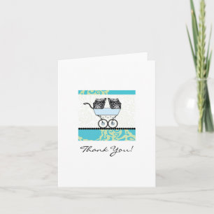 Twin Boys Baby Shower Thank You - Blue Card