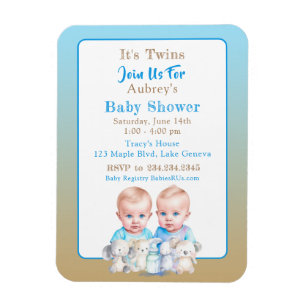 Twin Boy's Baby Shower Watercolor Animals Magnet
