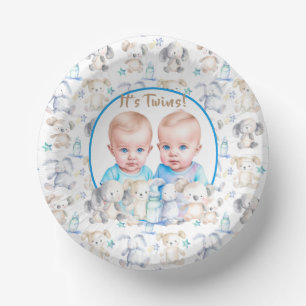 Twin Boy's Baby Shower Watercolor Animals Paper Plate