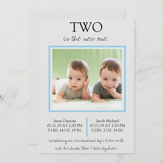 Twin Boys Birth Announcement (Front/Back)