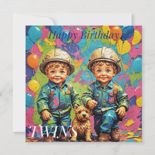 TWIN BOYS ~ Birthday Card ~ Builders ~ 