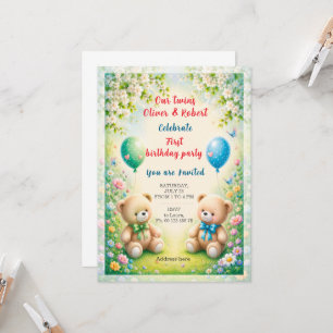 Twin boys birthday celebration invitation