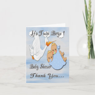 Twin Boys Blonde Stork Baby shower Carte de remerc