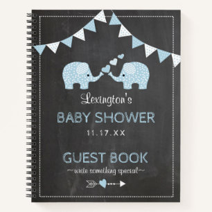 Twin Boys Blue Elephants Baby shower Livre d'or  