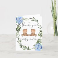 Twin boys blue floral teddy bears greenery