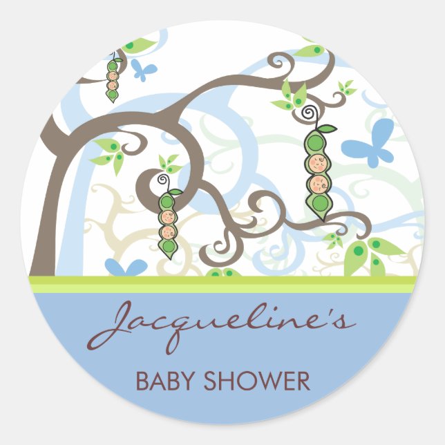 Twin Boys Blue Peas Dans Un Sticker Baby shower Po (Devant)