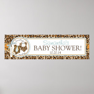 Twin Boys Bow Tie Cheetah Print Baby Shower Banner