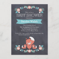 Twin Boys Chalkboard Fox Baby Shower Invitation