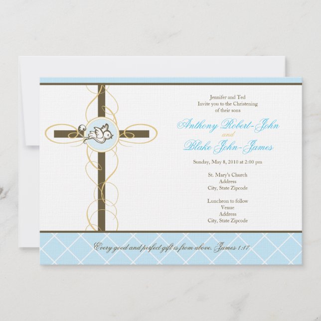 Twin Boys Christening/Baptism Invitation (Front)