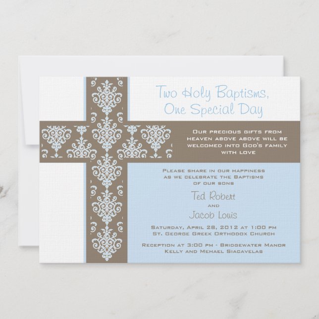 Twin Boys Christening  Invitation (Front)