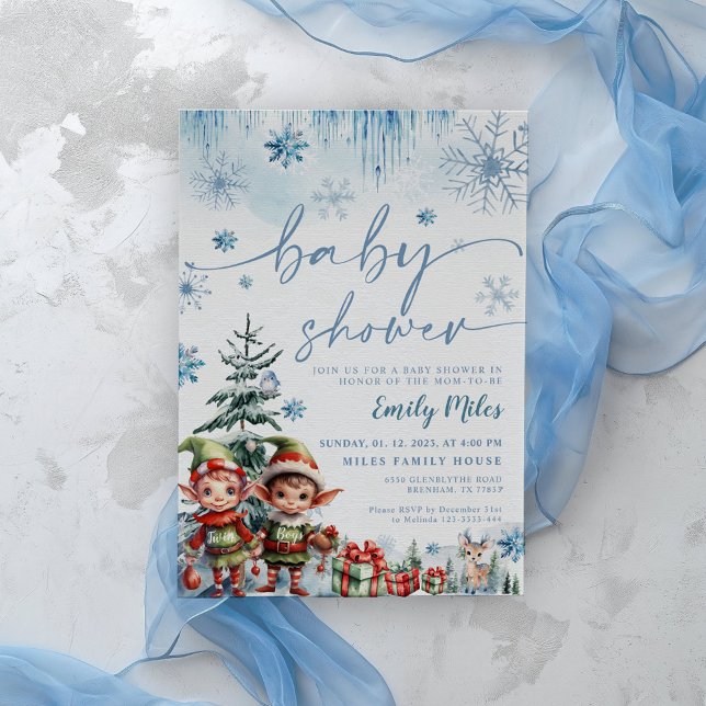 Twin Boys Christmas Elf Baby shower Invitation (Créateur téléchargé)