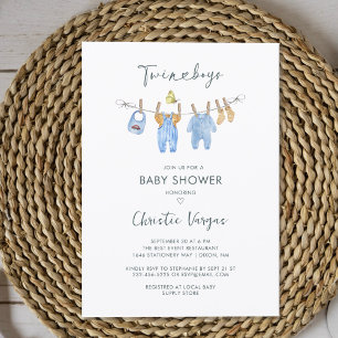 Twin Boys Clothes Watercolor Modern Baby Shower In Invitation