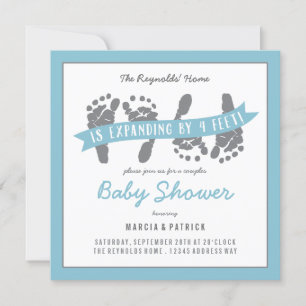 Twin Boys Couples Shower Blue and Grey Baby Shower Invitation