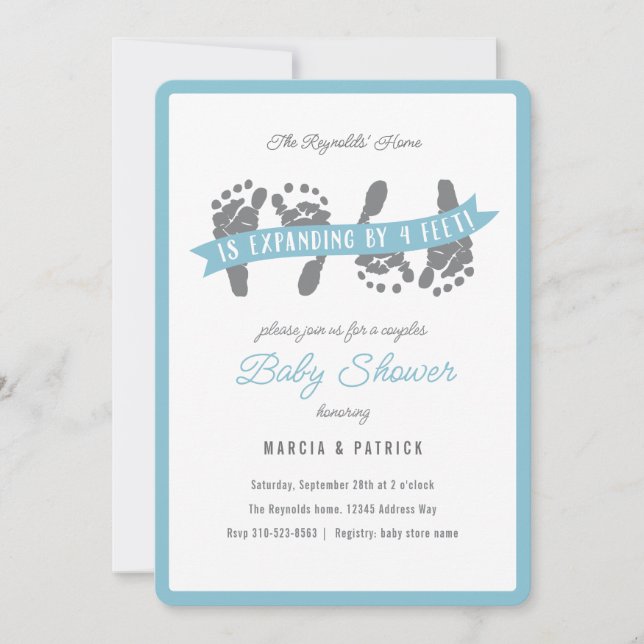 Twin Boys Couples Shower Blue and Grey Baby Shower Invitation (Front)