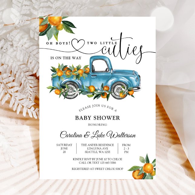 Twin Boys Cuties Baby Shower Invitation (Creator Uploaded)