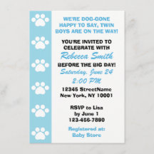 Twin Boys - Dog Themed Baby Shower Invitations