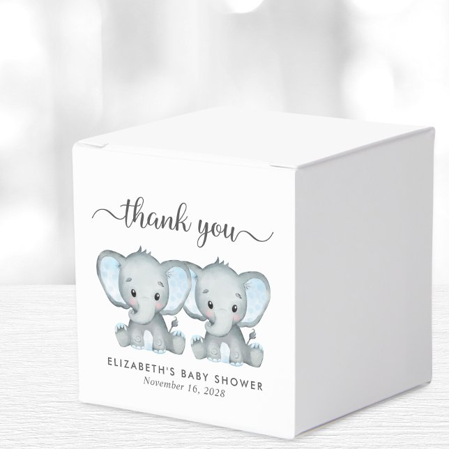 Twin Boys Elephants Baby Shower Thank You Favor Box (Creator Uploaded)