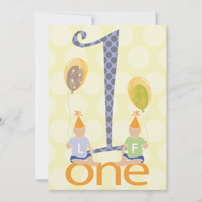 Twin Boys First Birthday Party Invitation (Front)