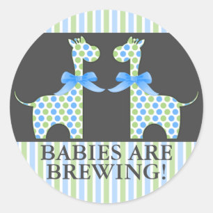 Twin Boys Giraffe Babies are Brewing Classic Round Sticker