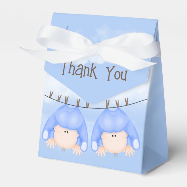 Twin Boys Hanging On Clothesline Favor Box (Front Side)