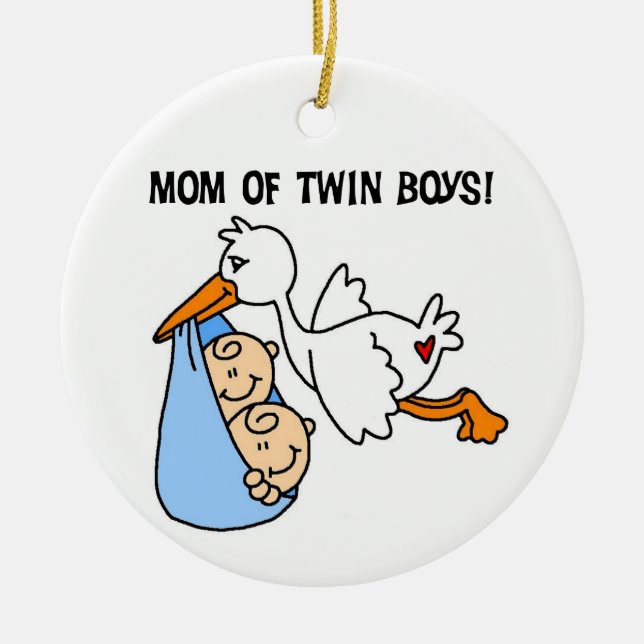 Twin Boys Mom Stork Gifts Ceramic Ornament (Front)
