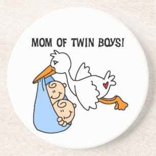 Twin Boys Mom Stork Gifts Coaster