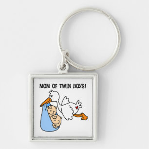 Twin Boys Mom Stork Gifts Keychain