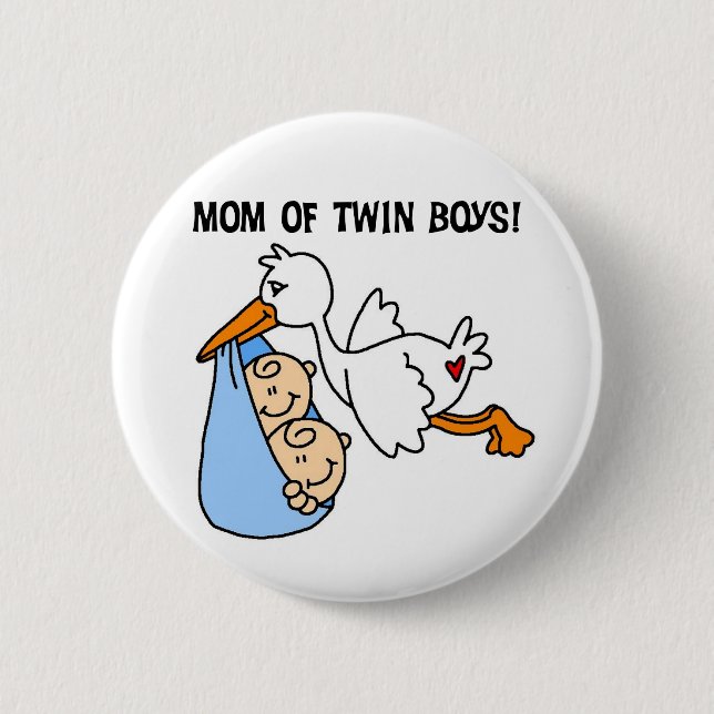 Twin Boys Mom-Stork Tshirts and Gifts 2 Inch Round Button (Front)
