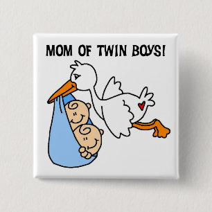 Twin Boys Mom-Stork Tshirts and Gifts 2 Inch Square Button