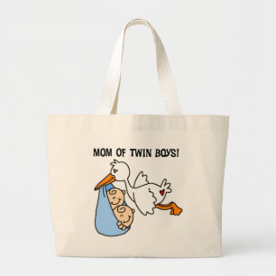 Twin Boys Mom-Stork Tshirts and Gifts Large Tote Bag