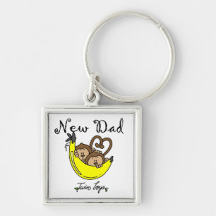 Twin Boys Monkeys New Dad Gifts Keychain