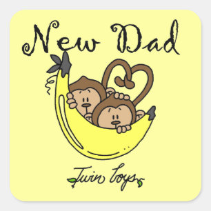 Twin Boys Monkeys New Dad Gifts Square Sticker