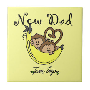 Twin Boys Monkeys New Dad Gifts Tile