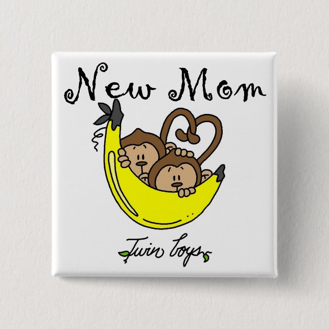 Twin Boys New Mom Tshirts and Gifts 2 Inch Square Button (Front)