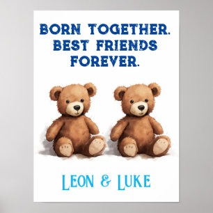 Twin Boys Nursery, Vintage Teddy Bears, Poster